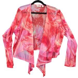 Susan Graver Cardigan Womens XL Pink Sheer Summer Vacation Beach Travel Layer